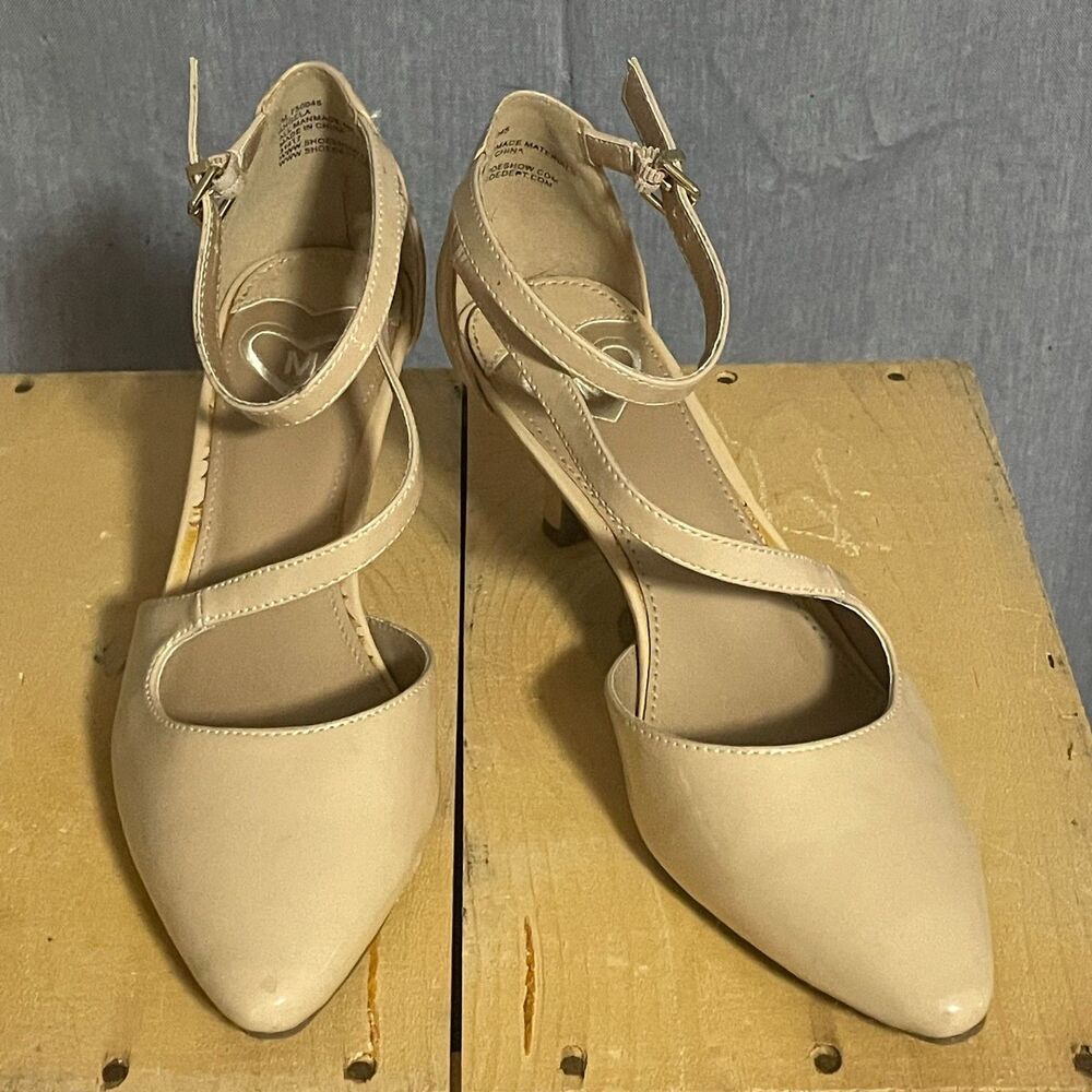 Nude Pointed Toe Ankle Strap Heels Size 7 Kitten Heel Wedding Pumps Shoes